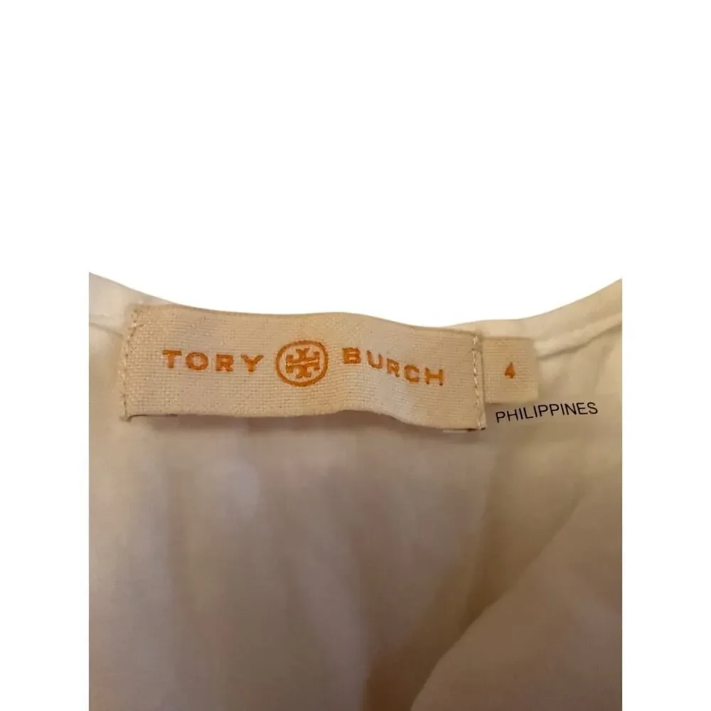 Tory Burch White Striped Seersucker Tiered Dress Sz. 4